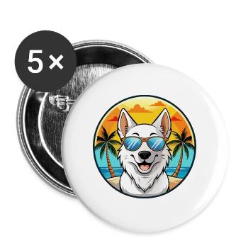 Berger Blanc Suisse Hunderasse Cartoon Sonnenbrille - Buttons groß 56 mm (5er Pack) - Weiß - Vorne