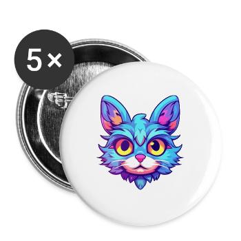 Manx Katze Rasse Aquarell Karikatur Kawaii Haustier - Buttons groß 56 mm (5er Pack) - Weiß - Vorne