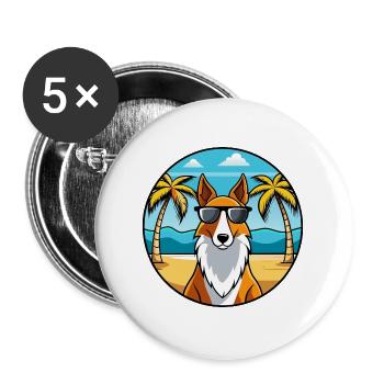 Smooth Collie Hunderasse Cartoon Sonnenbrille Strand - Buttons groß 56 mm (5er Pack) - Weiß - Vorne