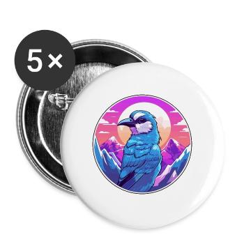 Blauer Eichelhäher Aquarell Karikatur Kawaii Haustier Tier Colo - Buttons groß 56 mm (5er Pack) - Weiß - Vorne