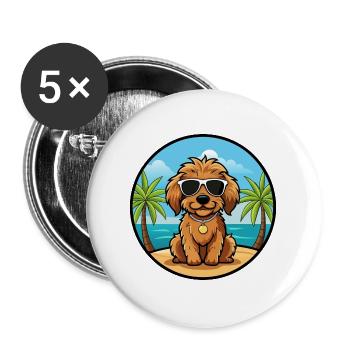 Cockapoo Hunderasse Cartoon Sonnenbrille Strand - Buttons groß 56 mm (5er Pack) - Weiß - Vorne