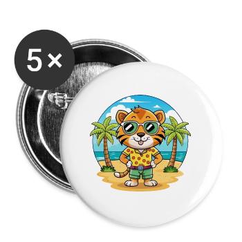 Tiger Lustige Cartoon Sommer Strand Sonnenbrille - Buttons groß 56 mm (5er Pack) - Weiß - Vorne
