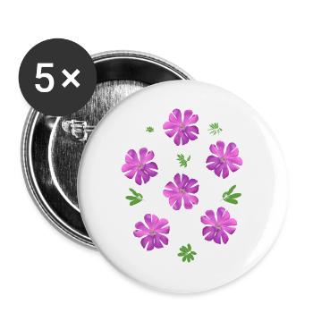 Lichtnelken rosa Blumen - Buttons groß 56 mm (5er Pack) - Weiß - Vorne