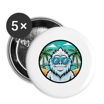 Yeti Lustige Cartoon Sommer Strand Sonnenbrille Aufkleber - Buttons groß 56 mm (5er Pack) - Weiß - Vorne