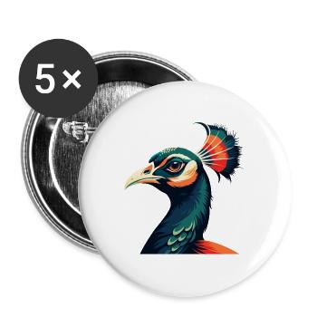 paon dessin animé personnage animal de compagnie coloré - Lot de 5 grands badges (56 mm) - blanc - Devant