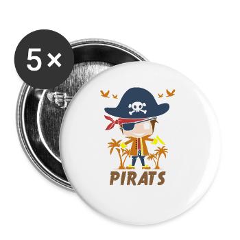 Piraten Kindergeschenk Babygeschenk Kinder Bube - Buttons groß 56 mm (5er Pack) - Weiß - Vorne