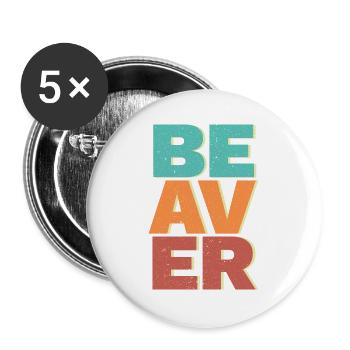Retro Biber Wildtier Tier Kanada Damm Nagetier - Buttons groß 56 mm (5er Pack) - Weiß - Vorne