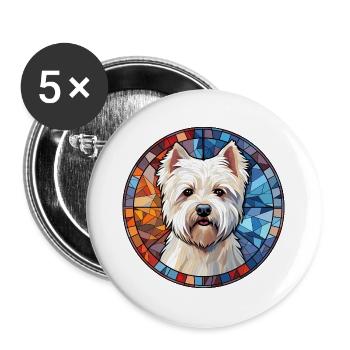 West Highland White Terrier Hunderasse Aquarell G - Buttons groß 56 mm (5er Pack) - Weiß - Vorne