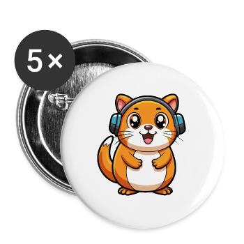 Hamster Lustige Zeichentrickfigur Kopfhörer Musik - Buttons groß 56 mm (5er Pack) - Weiß - Vorne
