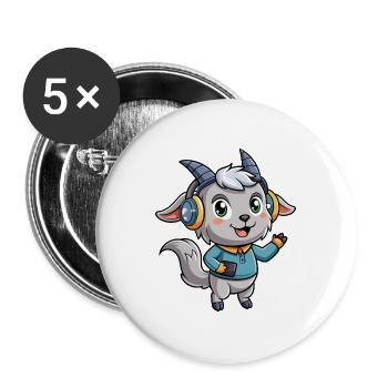 Chèvre Drôle Dessin Animé Personnage Casque Musique - Lot de 5 grands badges (56 mm) - blanc - Devant