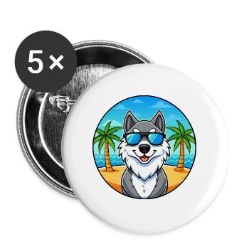 Seppala Sibirische Schlittenhunderasse Cartoon Sonnenbrille - Buttons groß 56 mm (5er Pack) - Weiß - Vorne