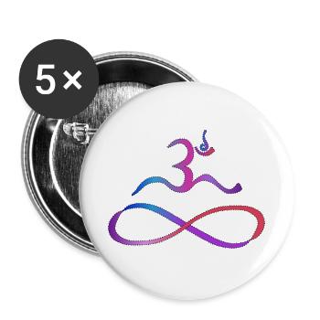 Aum mit Lemniskate dunkle Kontur - Buttons groß 56 mm (5er Pack) - Weiß - Vorne