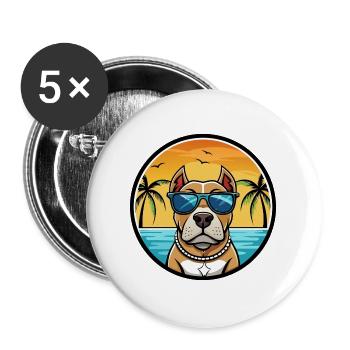 American Pitbull Terrier Chien Race Dessin Animé Plage - Lot de 5 grands badges (56 mm) - blanc - Devant
