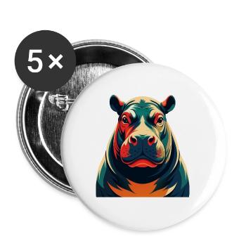 Hippo Cartoon Character Colorful Pet Animal - Buttons large 2.2''/56 mm (5-pack) - white - Front