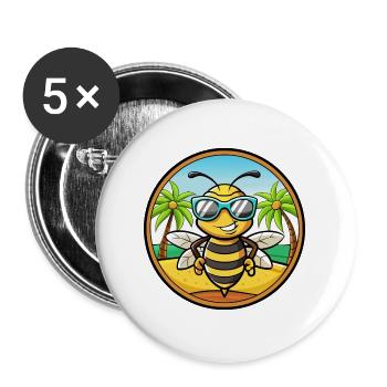 Biene Lustige Cartoon Sommer Strand Sonnenbrille Aufkleber - Buttons groß 56 mm (5er Pack) - Weiß - Vorne
