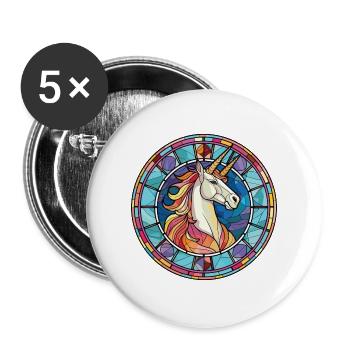 Einhorn bunte Aquarell-Tier-Illustration - Buttons groß 56 mm (5er Pack) - Weiß - Vorne
