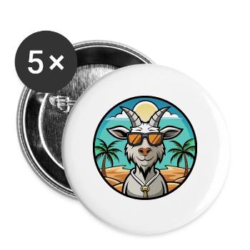 Ziege Lustige Cartoon Sommer Strand Sonnenbrille Aufkleber - Buttons groß 56 mm (5er Pack) - Weiß - Vorne