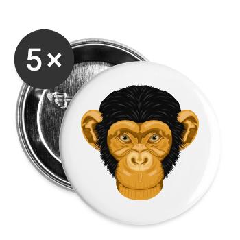 Affe Schimpanse - Goldener Tierkopf ohne Text - Buttons groß 56 mm (5er Pack) - Weiß - Vorne