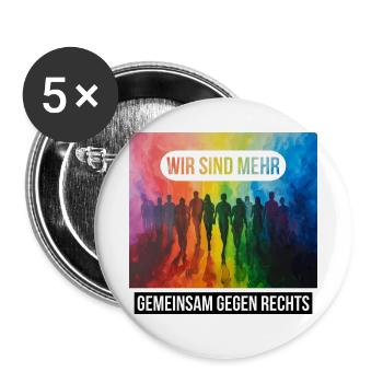 Wir sind mehr - gemeinsam gegen Rechts - Buttons groß 56 mm (5er Pack) - Weiß - Vorne