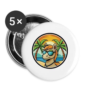 Pony Lustige Cartoon Sommer Strand Sonnenbrille Aufkleber - Buttons groß 56 mm (5er Pack) - Weiß - Vorne