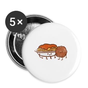 Herzhafte Spaghetti Fleischbällchen - Buttons groß 56 mm (5er Pack) - Weiß - Vorne