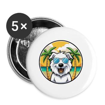 Große Pyrenäen Hunderasse Cartoon Sonnenbrille Strand - Buttons groß 56 mm (5er Pack) - Weiß - Vorne