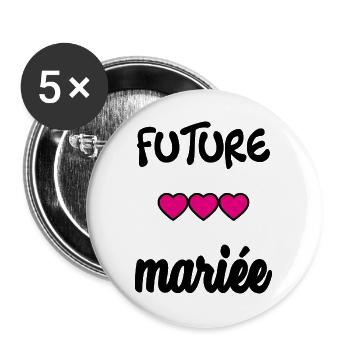 Junggesellinnenabschied. HOCHZEIT. MANNSCHAFT. TEAM BRAUT. ZUKÜNFTIGE BRAUT - Buttons groß 56 mm (5er Pack) - Weiß - Vorne