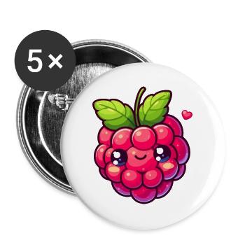 Himbeere - Herz - Buttons groß 56 mm (5er Pack) - Weiß - Vorne