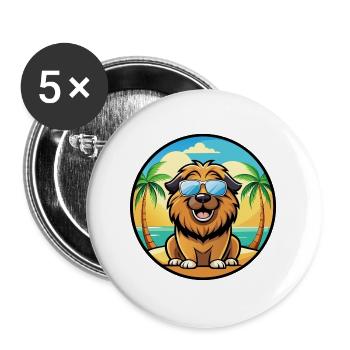 Leonberger Chien Race Dessin Animé Lunettes de Soleil Plage - Lot de 5 grands badges (56 mm) - blanc - Devant