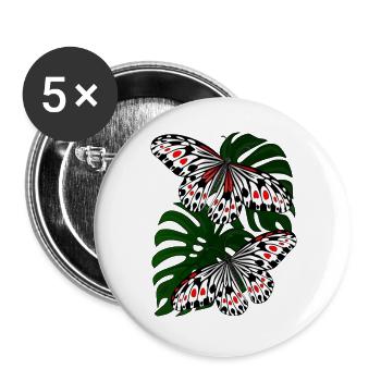 Schmetterling schwarz weiss Motte Falter - Buttons groß 56 mm (5er Pack) - Weiß - Vorne