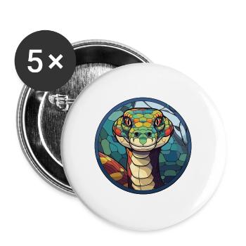 Anaconda Buntglas Bunt Karikatur Kawaii Ani - Buttons groß 56 mm (5er Pack) - Weiß - Vorne
