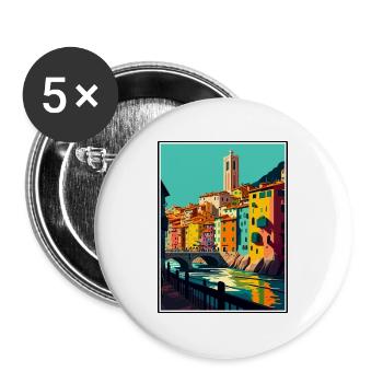 Girona Spanien Vintage Reiseposter WPA Souvenir - Buttons groß 56 mm (5er Pack) - Weiß - Vorne