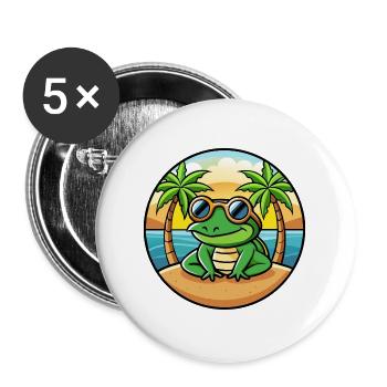 Frosch Lustige Cartoon Sommer Strand Sonnenbrille Aufkleber - Buttons groß 56 mm (5er Pack) - Weiß - Vorne