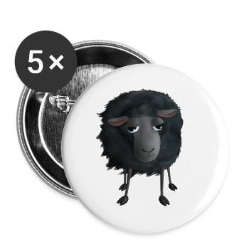 Schwarzes Schaf - Flauschige Illustration - Buttons groß 56 mm (5er Pack) - Weiß - Vorne