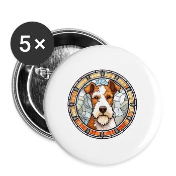 Draht Foxterrier Hunderasse Buntglas Bunt - Buttons groß 56 mm (5er Pack) - Weiß - Vorne
