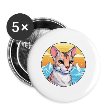 Savannah Katze Bunte Karikatur Aquarell illustriert - Buttons groß 56 mm (5er Pack) - Weiß - Vorne