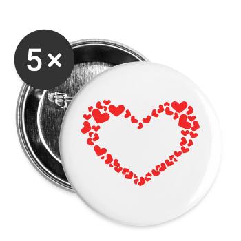 Herz Design mit vielen Herzchen Rot - Buttons groß 56 mm (5er Pack) - Weiß - Vorne