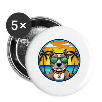 American Pitbull Terrier Chien Race Dessin Animé Plage - Lot de 5 grands badges (56 mm) - blanc - Devant