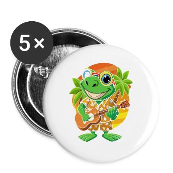 Lustiger Frosch Cartoon Sommer Strand Sonnenbrille Gitarre - Buttons groß 56 mm (5er Pack) - Weiß - Vorne