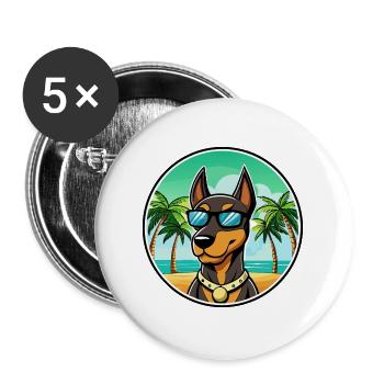 Doberman Pinscher Dog Breed Cartoon Sunglass Beach - Buttons large 2.2''/56 mm (5-pack) - white - Front