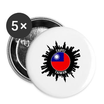 Taipeh Skyline Taiwan Flagge Reise Souvenir - Buttons groß 56 mm (5er Pack) - Weiß - Vorne
