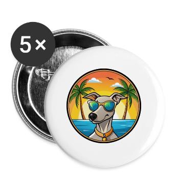 Lurcher Hunderasse Cartoon Sonnenbrille Strand - Buttons groß 56 mm (5er Pack) - Weiß - Vorne