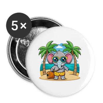 Elefant Lustige Cartoon Sommer Strand Sonnenbrille - Buttons groß 56 mm (5er Pack) - Weiß - Vorne