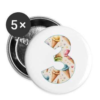 EISCREME NUMMER 3 JAHRE EIS 3. GEBURTSTAG - Buttons groß 56 mm (5er Pack) - Weiß - Vorne