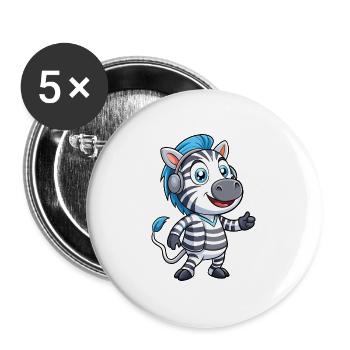 Zebra Lustige Zeichentrickfigur Kopfhörer Musik - Buttons groß 56 mm (5er Pack) - Weiß - Vorne
