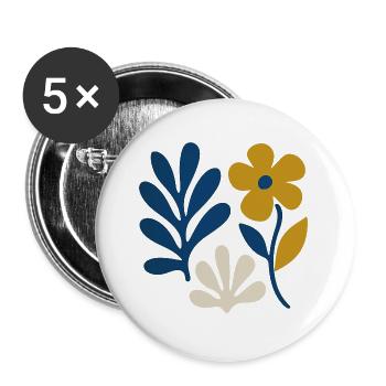 Florale Komposition – Blau & Senf - Buttons groß 56 mm (5er Pack) - Weiß - Vorne