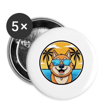 South Russian Ovcharka Dog Breed Cartoon Beach - Buttons large 2.2''/56 mm (5-pack) - white - Front