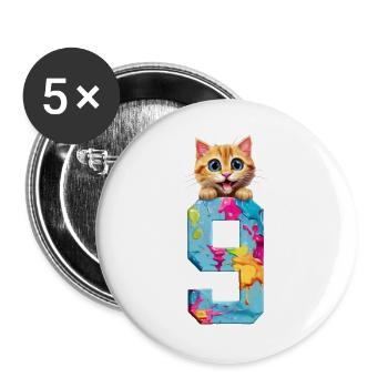 9 ANS CHAT 9ÈME ANNIVERSAIRE - Lot de 5 grands badges (56 mm) - blanc - Devant