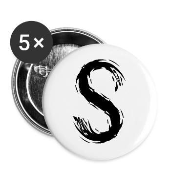 Buchstabe S Schwarz - Buttons groß 56 mm (5er Pack) - Weiß - Vorne
