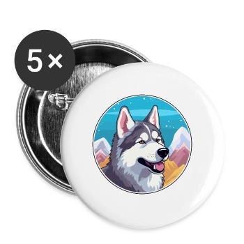 Nördliche Inuit Hunderasse Cartoon Kawaii Aquarell - Buttons groß 56 mm (5er Pack) - Weiß - Vorne